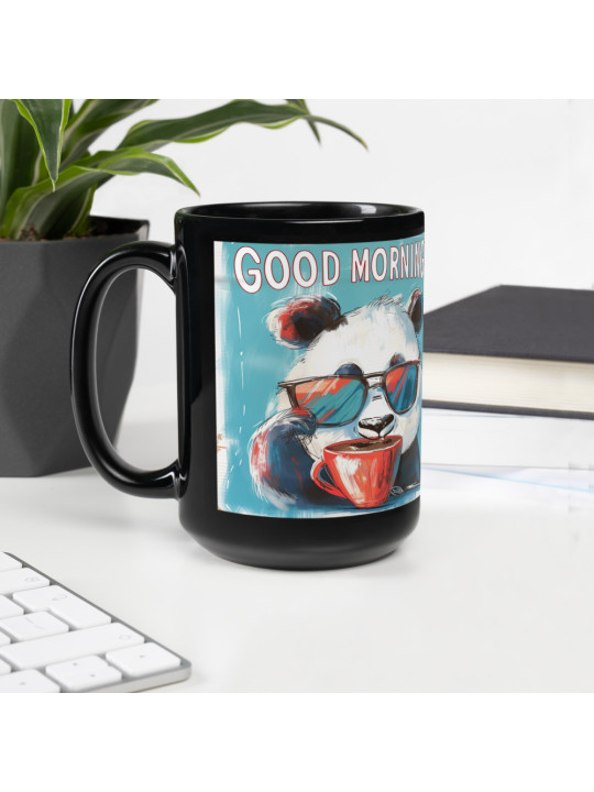 Bambit Black Glossy Mug 'Good morning'